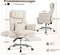 Chaise de bureau pivotante en tissu robuste et confortable, ergonomique, blanche, avec accoudoirs réversibles
