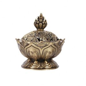 Incense Burner Holy Tibetan Lotus Incense Burner Alloy Bronze Incense <strong>Holder</strong> Metal Craft Handmade Censer for Office Home Decor - Product Image 1