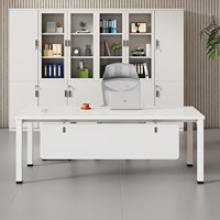 Bureau de direction blanc avec chaise et armoire latérale mobile, bureau de direction individuel en bois pour usage professionnel