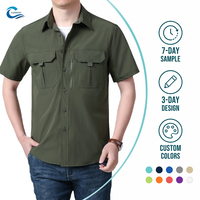 Chemise de pêche à manches courtes pour homme, personnalisée par l'usine OEM, imprimée, anti-humidité, multi-poches, vêtements de camping en plein air