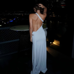 Robe de soirée asymétrique à une épaule, couleur unie, dos nu, coupe ajustée, pour les rendez-vous - Product Image 4