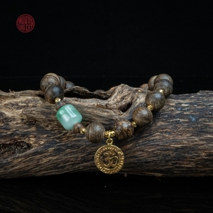 Exclusiva Pulsera de Agarwood de 8mm con Cuentas de Oro y Jade, Estilo Fusión, 15 Piezas de Joyería Espiritual de Alta Gama - Product Image 3