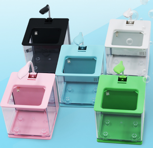 Klein, exquisit, vierkant, mini ecologisch aquarium van acryl met led-verlichting en USB-aansluiting. - Product Image 3