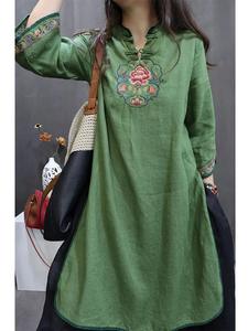 Vestito stile cinese <span class=keywords><strong>con</strong></span> ricami dettagliati, estate etnico ampio abito lungo <span class=keywords><strong>con</strong></span> <span class=keywords><strong>maniche</strong></span> <span class=keywords><strong>a</strong></span> <span class=keywords><strong>tre</strong></span> <span class=keywords><strong>quarti</strong></span> per le donne - Product Image 3