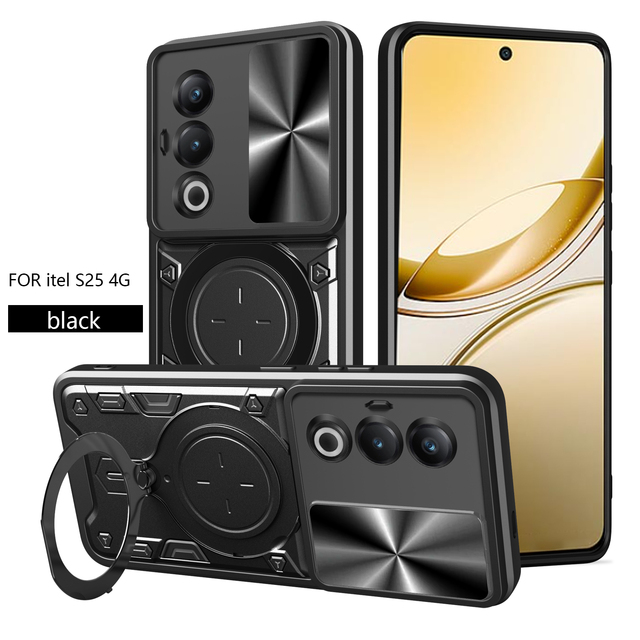 Camera Cover Magnetic Ring Stand Protective Case Armor Design PC+TPU Material for Itel Power