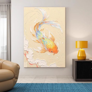 Peinture à l'huile de poisson Koi peinte à la main, effet 3D, décoration artistique abstraite sans cadre pour salon, entrée - Product Image 3