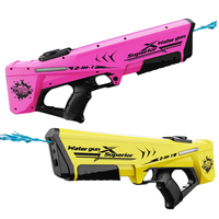 Pistolet à eau en plastique rose et jaune 2 en 1, manuel et électrique, pour les jeux d'été en extérieur et le Songkran