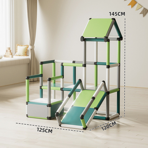 बच्चों की चढ़ाई फ्रेम पाइप स्लाइड के साथ इनडोर डिय प्लेहाउस लर्निंग प्ले संरचना, मल्टीकोलर - Product Image 5