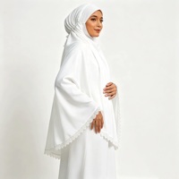 Ensemble Khimar blanc pour femmes, avec capuche intégrée, vêtements modestes, vêtements musulmans islamiques, longueur au sol