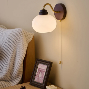 Applique murale nordique rétro, applique de chevet, applique de salon, métal, bois, verre, LED, interrupteur à tirette, haute qualité, applique murale intérieure <span class=keywords><strong>Lumea</strong></span> Crest - Product Image 3