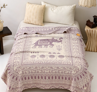 Couverture en gaze jacquard écologique Apocynum Venetum - Motif éléphant violet - Toutes saisons - Pour la maison