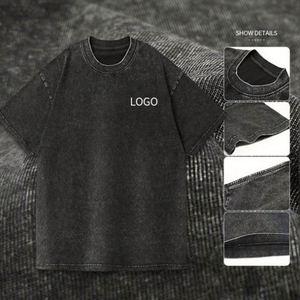 Custom Logo Vintage Acid Washed T Shirt Men Distressed Heavyweight Cotton Blank Oversized <b>Tshirt</b> 100% Cotton for Men's T-Shirt - Product Image 3