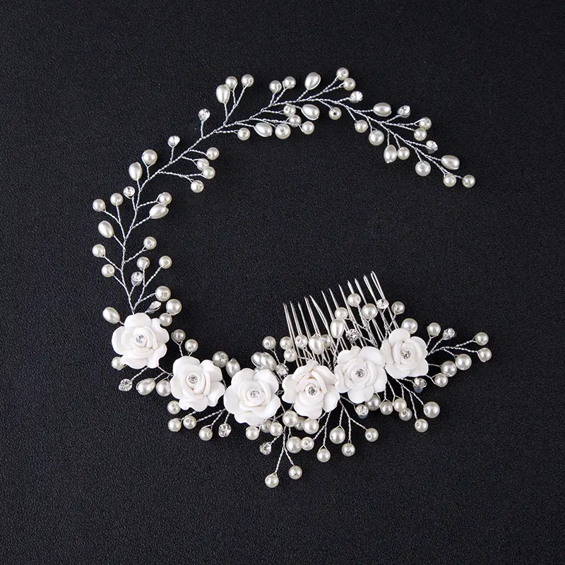 Accesorios para el cabello de perlas hechas a mano, cinturón de perlas de cristal, adornos para el pelo de boda, tocado de novia, diadema