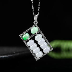 Colgante de Ábaco de Jadeíta Natural con Incrustaciones de Plata S925, Accesorios de Moda para Mujer, Certificado de Tasación de Joyería D011 - Product Image 1