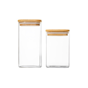 Cấp Thực Phẩm Nhật Bản Phong Cách 500Ml 800Ml Cao Thủy Tinh Borosilicate Vuông Lọ Với Kín Nắp Tre - Product Image 2