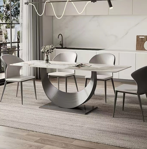 Ensemble Table et Chaises de <span class=keywords><strong>Salle</strong></span> à <span class=keywords><strong>Manger</strong></span> en Marbre Moderne avec Pieds en Acier Inoxydable et Cadre Métallique pour Maison et Hôtel - Product Image 4