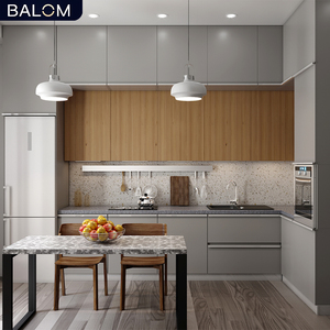 Cocina <span class=keywords><strong>de</strong></span> Lujo BALOM con Gabinetes Gris Tormenta y Blancos, Madera Maciza, Acrílico Puro, Acrílico Compuesto, Acero Inoxidable, Superficie Sólida - Product Image 5