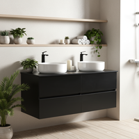 Meuble-lavabo mural moderne en bois massif avec vasque en céramique et design étanche