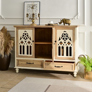 Mueble de Salón Rústico Ecológico Estilo Granja, Gabinete de Almacenamiento Retro Tallado en Madera con 2 Cajones para Uso en Hoteles y Apartamentos - Product Image 2