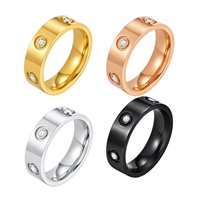 Grenzüberschreitender Bestseller: Edelstahl-Schmuck mit Volldiamant-Einlage, Sechs Zirkonia-Steine, 6 mm Breit, Lässiger Stil, Unisex