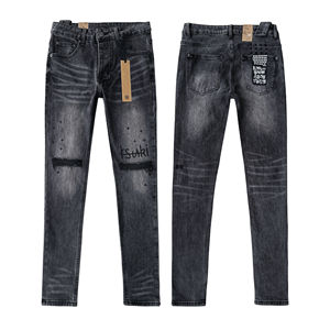 Pantalons en jean pour hommes, fabriqués en usine, services OEM, style formel vintage, effet usé, coupe slim, vêtements urbains, en coton, vente en gros à prix abordable - Product Image 1