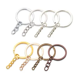 Vente en gros accessoires porte-clés 25mm 30mm porte-clés plat fendu avec chaîne porte-clés anneaux pour porte-clés