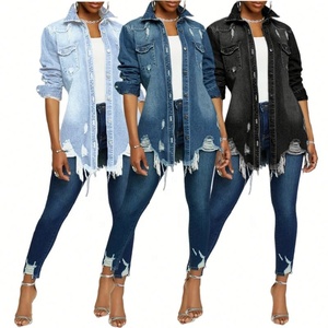 Chaqueta Vaquera de Otoño para Mujer, Cuello Camisero, Manga Larga, <span class=keywords><strong>Abrigo</strong></span> Vaquero, Gabardina Vaquera de Un Solo Pecho - Product Image 1