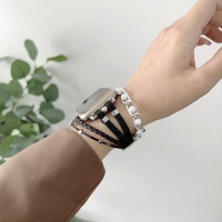 BEEFLYPOWER Hochwertige Herz-Perlen-Kette Edelstahl-Leder Damen-Uhrenarmbänder für Apple Watch Ultra 11 10 9 8 7 6 5