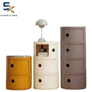 Piccolo <span class=keywords><strong>Comodino</strong></span> di Design Moderno Francese Mobile Contenitore Rotondo a Doppio Strato con Cassetti Tavolino da Notte per Camera da Letto Sotto Scrivania - Product Image 1