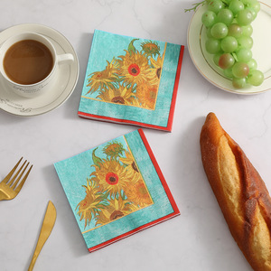 Serviettes imprimées tournesol, décorations de table pour fêtes transfrontalières, serviettes carrées, essuie-tout jetables en gros. - Product Image 2