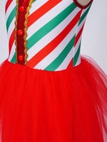 Robe de danse de Noël pour filles, sans manches, à rayures canne à sucre, en tulle tutu, costume de scène de Noël, tenue de danse pour enfants, taille personnalisée