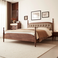 Lit double en noyer noir américain massif, style nordique minimaliste moderne, pour chambre principale, lit de mariage, tête de lit personnalisable
