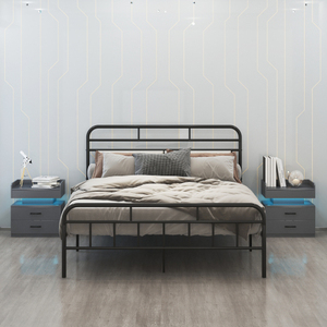 Modern 1 Set <b>LED</b> Light Strip Adjustable <b>Bedside</b> <b>Table</b> 2 Drawers with Large Storage Space for Home Apartment Bedroom Furniture - Product Image 5