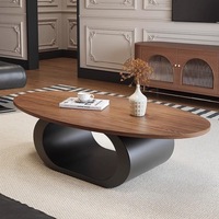 Table à thé ovale en bois massif de style chinois ancien, couleur noyer, design minimaliste, pour salon, ambiance haut de gamme, maison de location