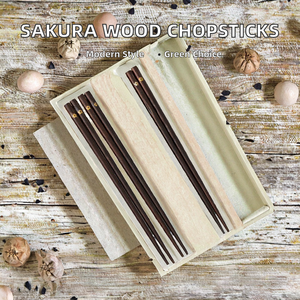 Japanese Style Eco-Friendly Dishwasher Safe <b>Reusable</b> Personalized Wedding Favor 23 cm Contemporary Sakura Wood Sushi <b>Chopsticks</b> - Product Image 2