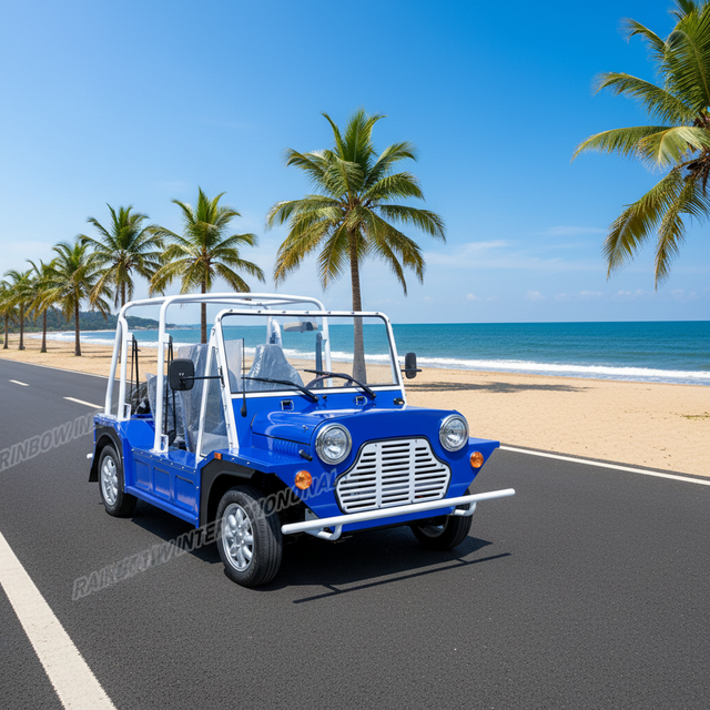 Rainbow Electric Jeep Mini Moke Car 70Km Max Speed 130KM Range Sightseeing Vehicle 50kW Motor