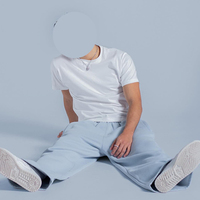 Ensemble jogging homme personnalisé 2 pièces : sweat à capuche zippé oversize et pantalon de survêtement large bleu clair uni, style streetwear décontracté