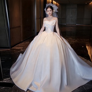 Cheap Maternity Modern Wedding <strong>Dress</strong> <strong>Bridal</strong> Gown Floor-Length A-Line Sleeveless 100% Polyester Fabric White Gold Simple Modest - Product Image 5