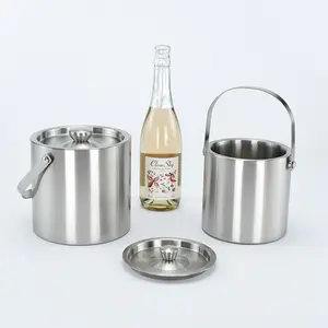 1.6L Capacity Stainless Steel Double Wall Polishing Ice Container Filter Frame Champagneice Wine Ice Bucket With Lid