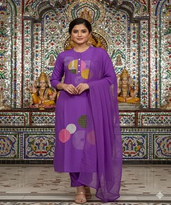 Conjunto de Top, Pantalón y Dupatta de Algodón con Bordado, Ropa Festiva, Precio al por Mayor, Multicolor, en Existencia, Secado Rápido, para Mujer - Product Image 1