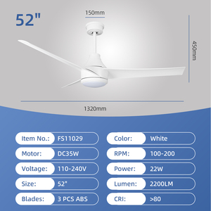 Slynn Quạt Trần Cho Ngoài Trời Trắng 52 Inch DC Động Cơ Quạt Trần Với Ánh Sáng - Product Image 3
