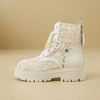 Bottes pour femmes OEM/ODM d'usine, à talon épais, bout rond, couleur unie, avec lacets, style mode, montantes à la cheville