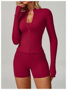 OEM ODMNude Feeling da <span class=keywords><strong>donna</strong></span> Slim Fit Full Zip up Yoga Gym <span class=keywords><strong>Fitness</strong></span> manica lunga tuta Yoga per <span class=keywords><strong>donna</strong></span> abbigliamento da palestra allenamento giacca con cerniera - Product Image 6