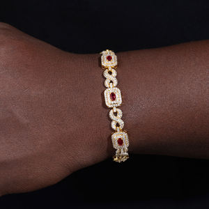 Haut de gamme Hiphop rouge CZ sucre Cube Design Bracelet 10mm plaqué or 925 argent Sterling VVS Moissanite Infinity bijoux Bracelet - Product Image 5