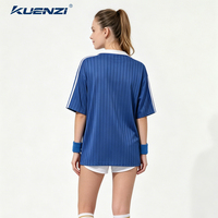 T-shirt de football américain, canadien et mexicain Kuenzi 100% polyester à col en V avec rayures rétro, style streetwear, pour femmes