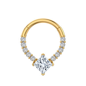 Luxo leve redondo zircão nariz anel fechado loop interface anel grande quadrado zircão nariz anel piercing jóias atacado - Product Image 1