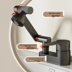 Rubinetto a doppio foro in ottone stile moderno <span class=keywords><strong>per</strong></span> il bagno lavabo acqua calda acqua fredda valvola miscelatore vecchio stile a tre fori testa del rubinetto - Product Image 2