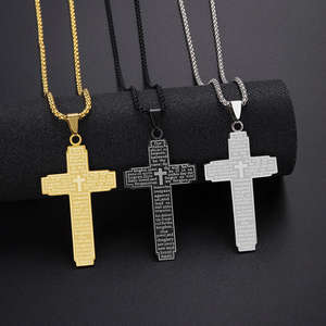 Nueva <span class=keywords><strong>Biblia</strong></span> collar de cadena cruzada de acero inoxidable Jesús oración católica religiosa plata Cruz colgante collares para Mujeres Hombres - Product Image 2