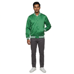 Custom Manufacturer High Street Style Satin Green <b>Baseball</b> Letterman Varsity <b>Jackets</b> Stand Front Pocket Custom <b>for</b> Colleges - Product Image 1