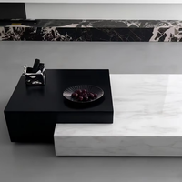 Nouvelle table basse en marbre minimaliste 2024 pour salons, design rectangulaire moderne et simple, luxe léger, bicolore, design exclusif